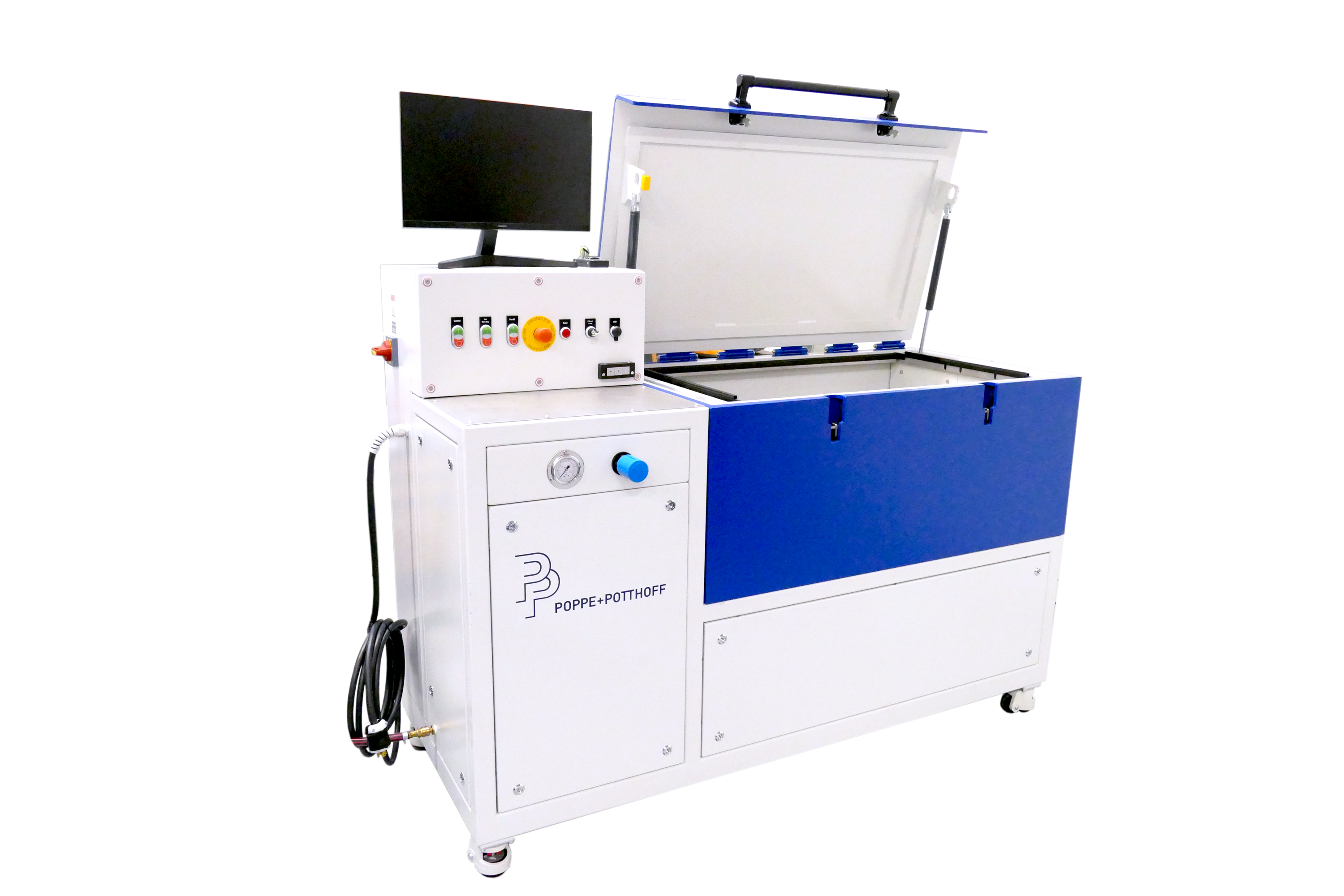 Poppe + Potthoff Maschinenbau Burst Test Rig with large test chamber, PC and testing software and high pressure pump.